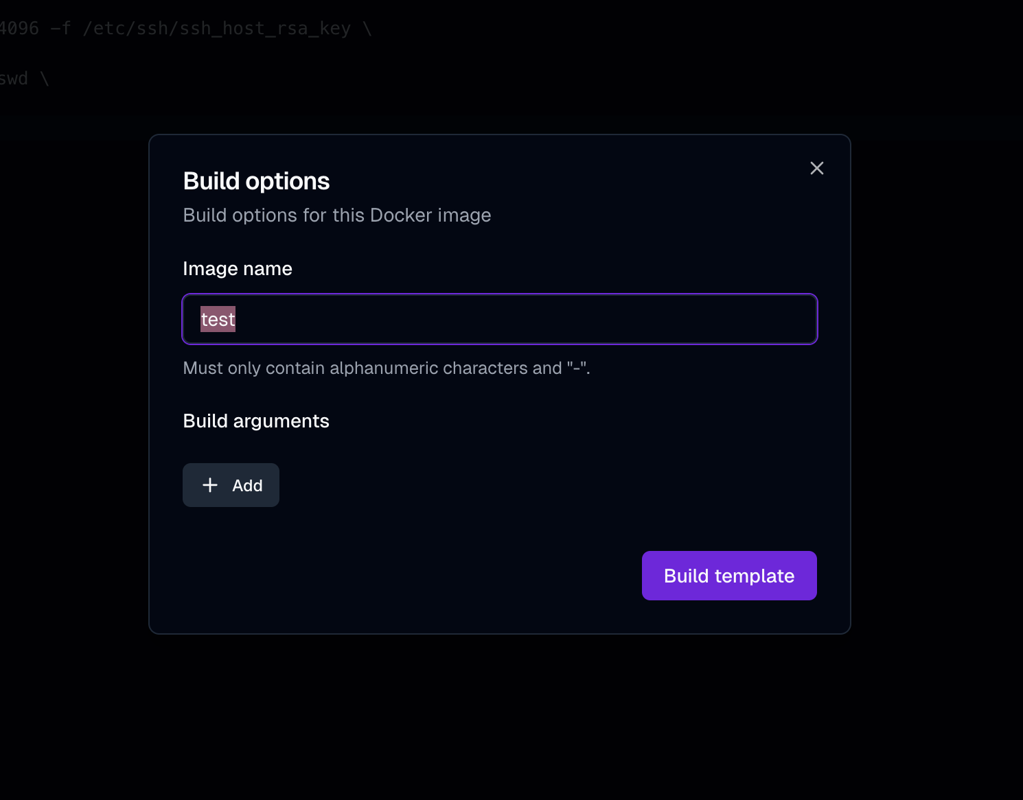 The build dialog